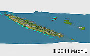 Satellite Panoramic Map of New Caledonia, darken, semi-desaturated, land only