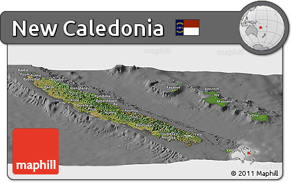 Satellite Panoramic Map of New Caledonia, desaturated