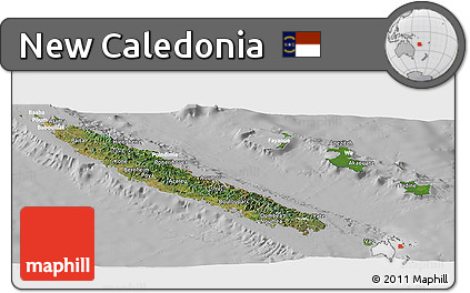 Satellite Panoramic Map of New Caledonia, lighten, desaturated