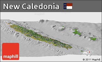 Satellite Panoramic Map of New Caledonia, lighten, desaturated
