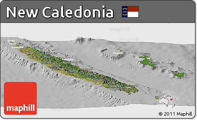 Satellite Panoramic Map of New Caledonia, lighten, desaturated