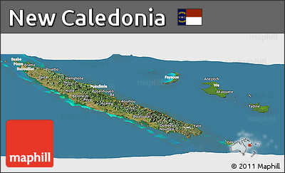 Satellite Panoramic Map of New Caledonia, lighten, desaturated, land only