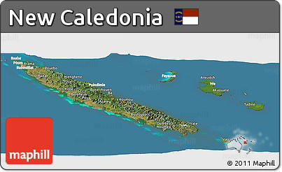 Satellite Panoramic Map of New Caledonia, lighten, desaturated, land only