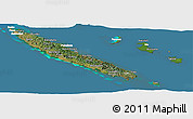 Satellite Panoramic Map of New Caledonia, lighten, desaturated, land only