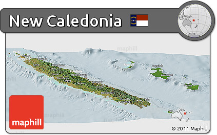 Satellite Panoramic Map of New Caledonia, lighten