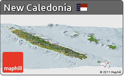 Satellite Panoramic Map of New Caledonia, lighten
