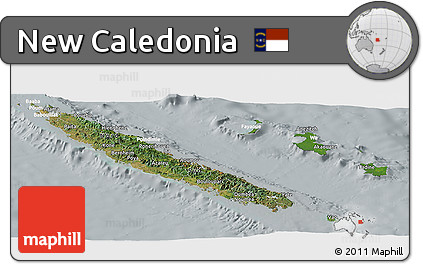 Satellite Panoramic Map of New Caledonia, lighten, semi-desaturated