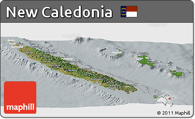 Satellite Panoramic Map of New Caledonia, lighten, semi-desaturated