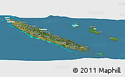 Satellite Panoramic Map of New Caledonia, lighten, semi-desaturated, land only