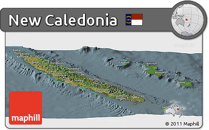 Satellite Panoramic Map of New Caledonia, semi-desaturated