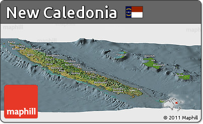 Satellite Panoramic Map of New Caledonia, semi-desaturated