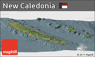 Satellite Panoramic Map of New Caledonia, semi-desaturated