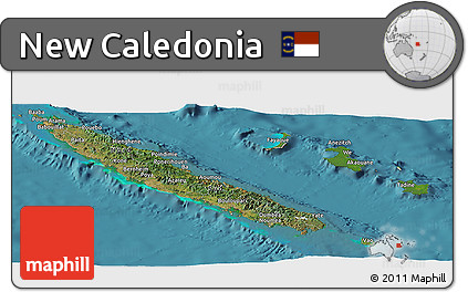 Satellite Panoramic Map of New Caledonia, shaded relief outside, satellite sea