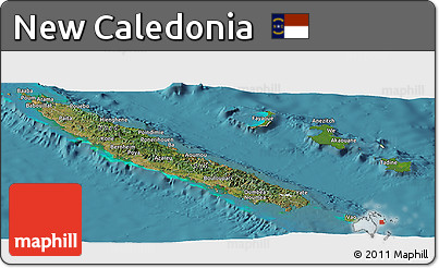 Satellite Panoramic Map of New Caledonia, shaded relief outside, satellite sea