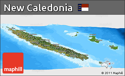 Satellite Panoramic Map of New Caledonia, single color outside, bathymetry sea