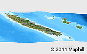 Satellite Panoramic Map of New Caledonia, single color outside, bathymetry sea