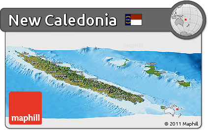 Satellite Panoramic Map of New Caledonia, single color outside, shaded relief sea