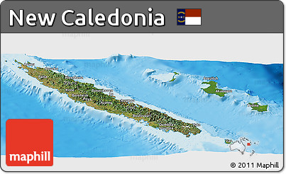 Satellite Panoramic Map of New Caledonia, single color outside, shaded relief sea