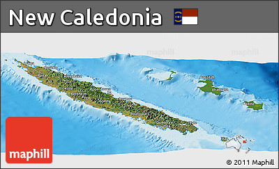 Satellite Panoramic Map of New Caledonia, single color outside, shaded relief sea