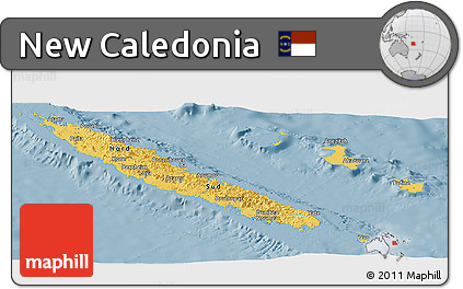 Savanna Style Panoramic Map of New Caledonia, single color outside
