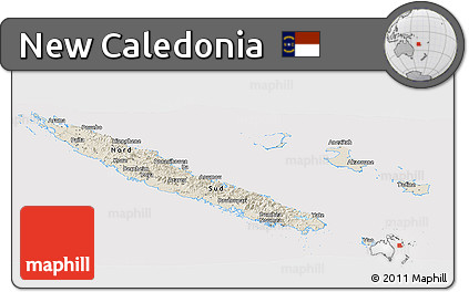 Shaded Relief Panoramic Map of New Caledonia, cropped outside