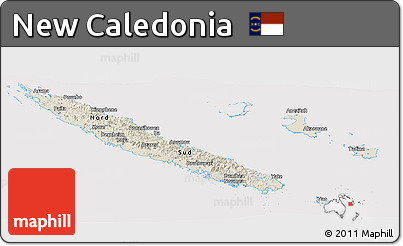 Shaded Relief Panoramic Map of New Caledonia, cropped outside