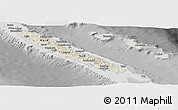 Shaded Relief Panoramic Map of New Caledonia, desaturated