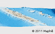Shaded Relief Panoramic Map of New Caledonia, lighten, desaturated, land only