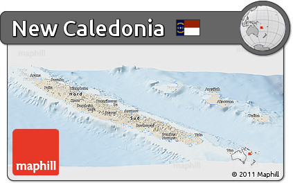 Shaded Relief Panoramic Map of New Caledonia, lighten