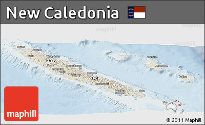 Shaded Relief Panoramic Map of New Caledonia, lighten