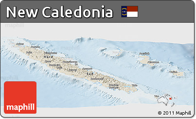 Shaded Relief Panoramic Map of New Caledonia, lighten