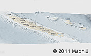 Shaded Relief Panoramic Map of New Caledonia, lighten, semi-desaturated