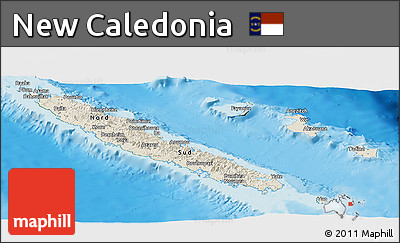 Shaded Relief Panoramic Map of New Caledonia, satellite outside, shaded relief sea