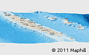 Shaded Relief Panoramic Map of New Caledonia, semi-desaturated, land only