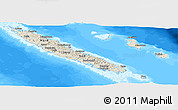 Shaded Relief Panoramic Map of New Caledonia, single color outside, bathymetry sea