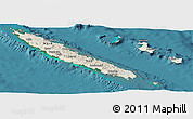 Shaded Relief Panoramic Map of New Caledonia, single color outside, satellite sea