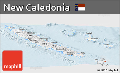 Silver Style Panoramic Map of New Caledonia, single color outside