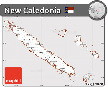 Classic Style Simple Map of New Caledonia, cropped outside