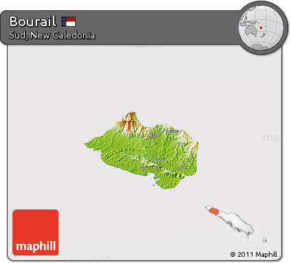 Physical 3D Map of Bourail, cropped outside