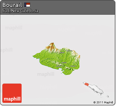 Physical 3D Map of Bourail, cropped outside