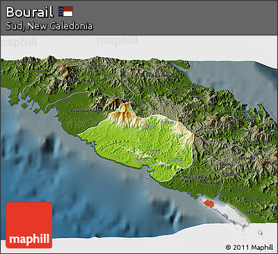 Physical 3D Map of Bourail, darken