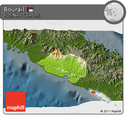 Physical 3D Map of Bourail, darken