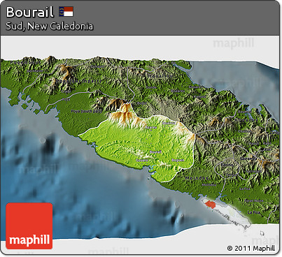 Physical 3D Map of Bourail, darken