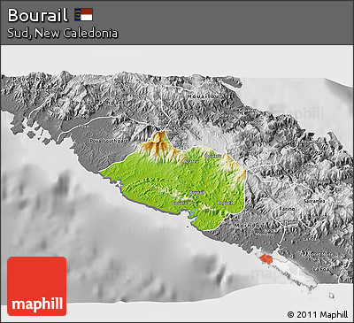 Physical 3D Map of Bourail, desaturated