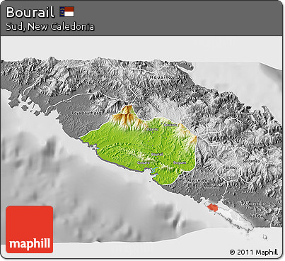 Physical 3D Map of Bourail, desaturated