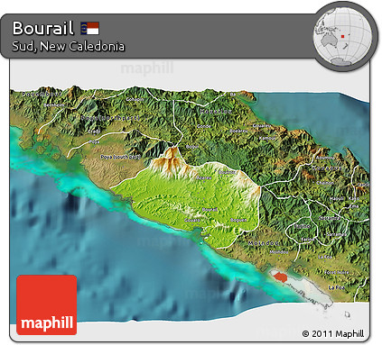 Physical 3D Map of Bourail, satellite outside