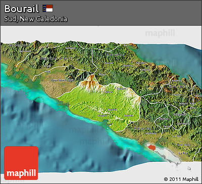 Physical 3D Map of Bourail, satellite outside
