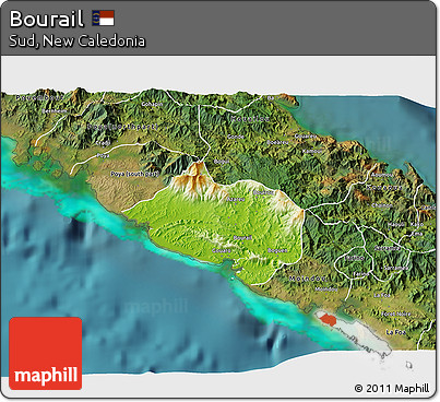 Physical 3D Map of Bourail, satellite outside