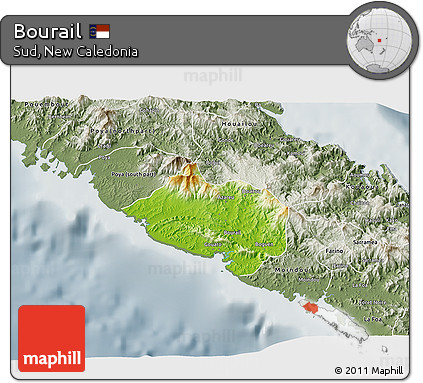 Physical 3D Map of Bourail, semi-desaturated