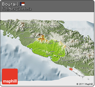 Physical 3D Map of Bourail, semi-desaturated
